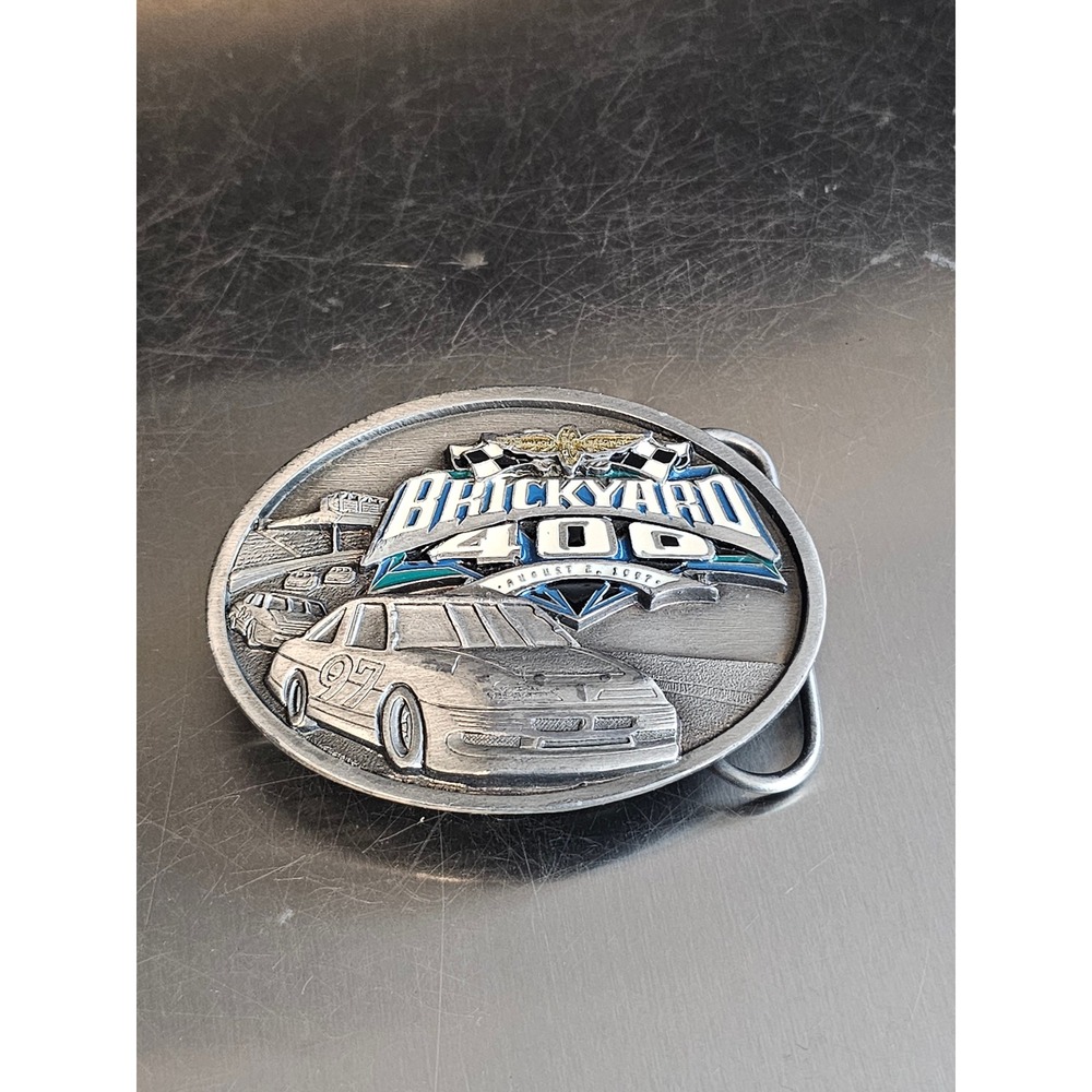 Vintage 1996 Brickyard 400 NASCAR Belt Buckle Siskiyou Made in USA Pewter H-3‎